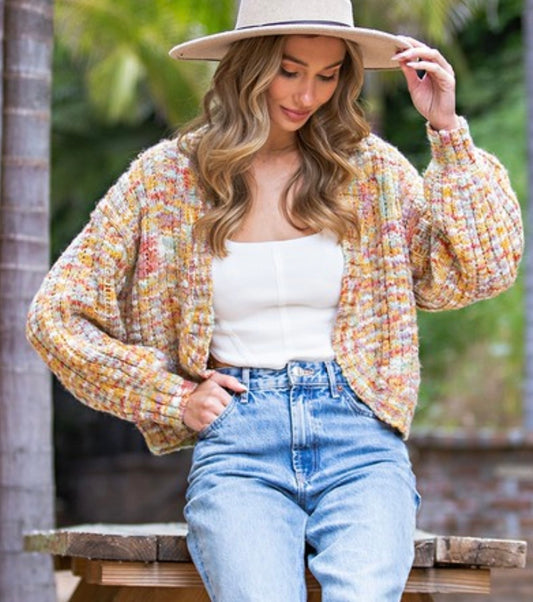 Mustard Multi Open Cardigan