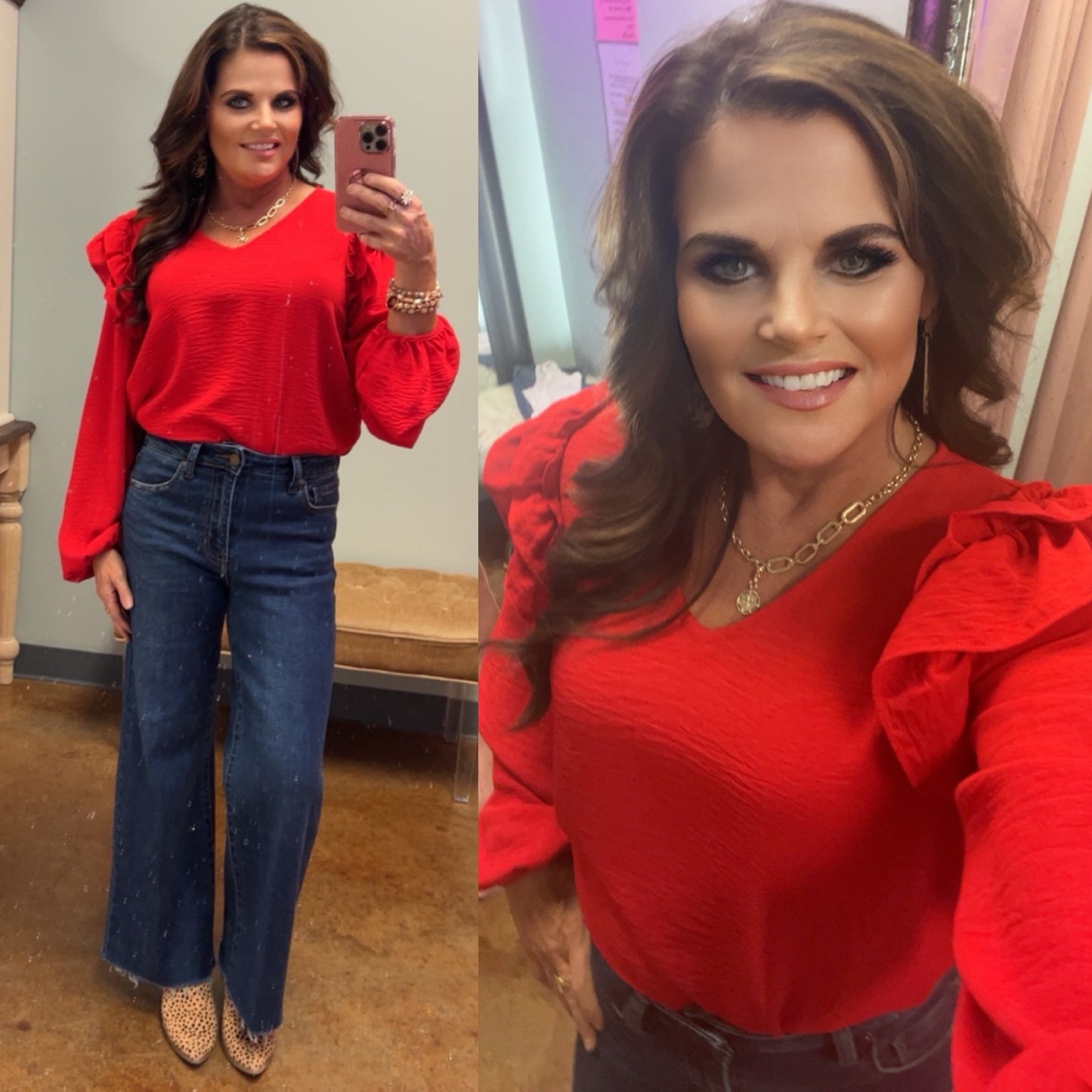 Red Ruffle Sleeve Top