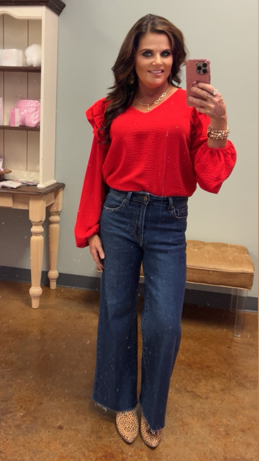 Red Ruffle Sleeve Top