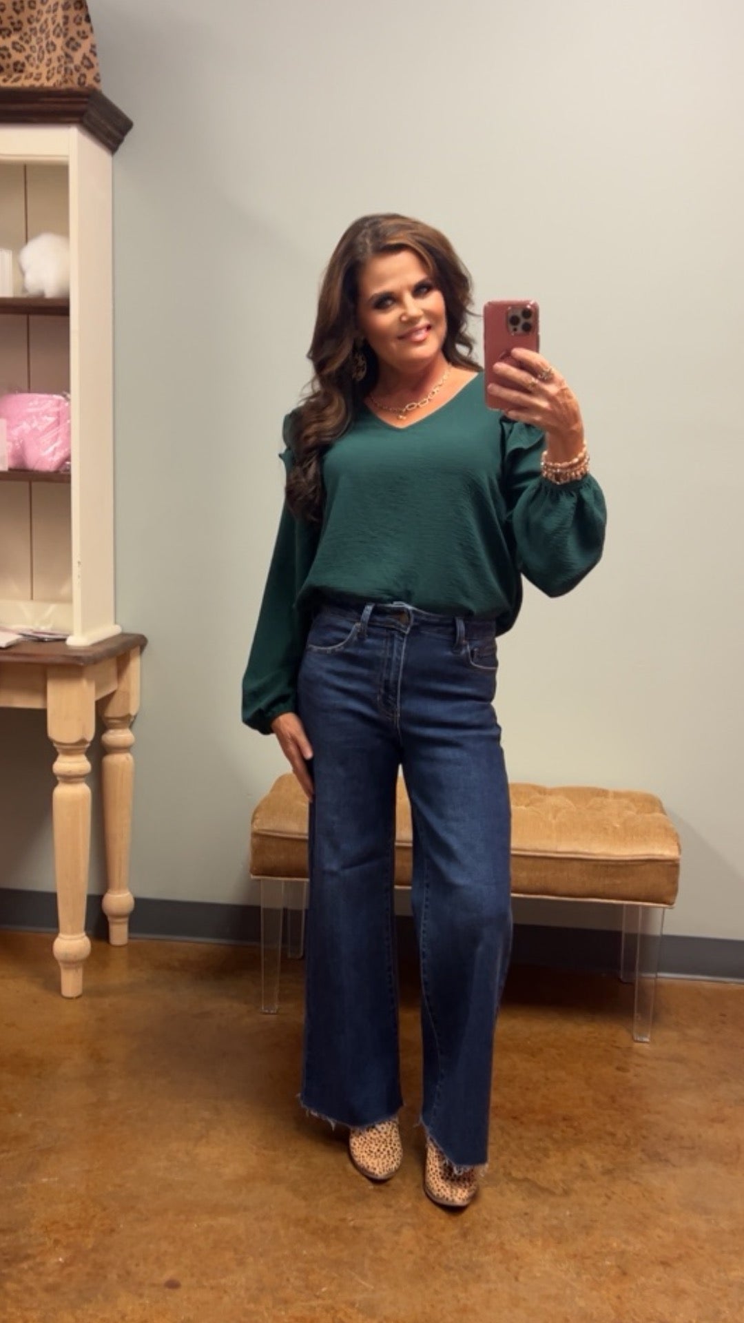 Hunter Green Ruffle Sleeve Top