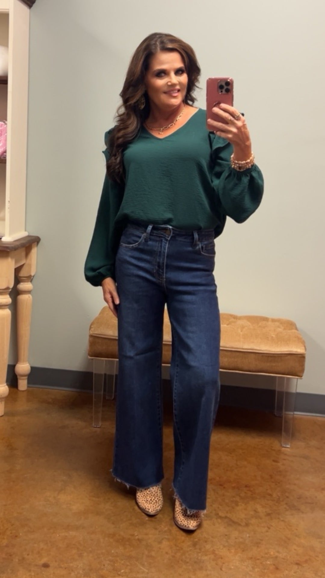 Hunter Green Ruffle Sleeve Top