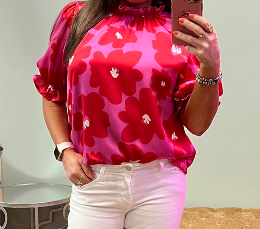 Pink With Red Floral Top