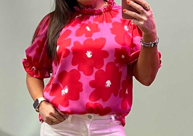 Pink With Red Floral Top