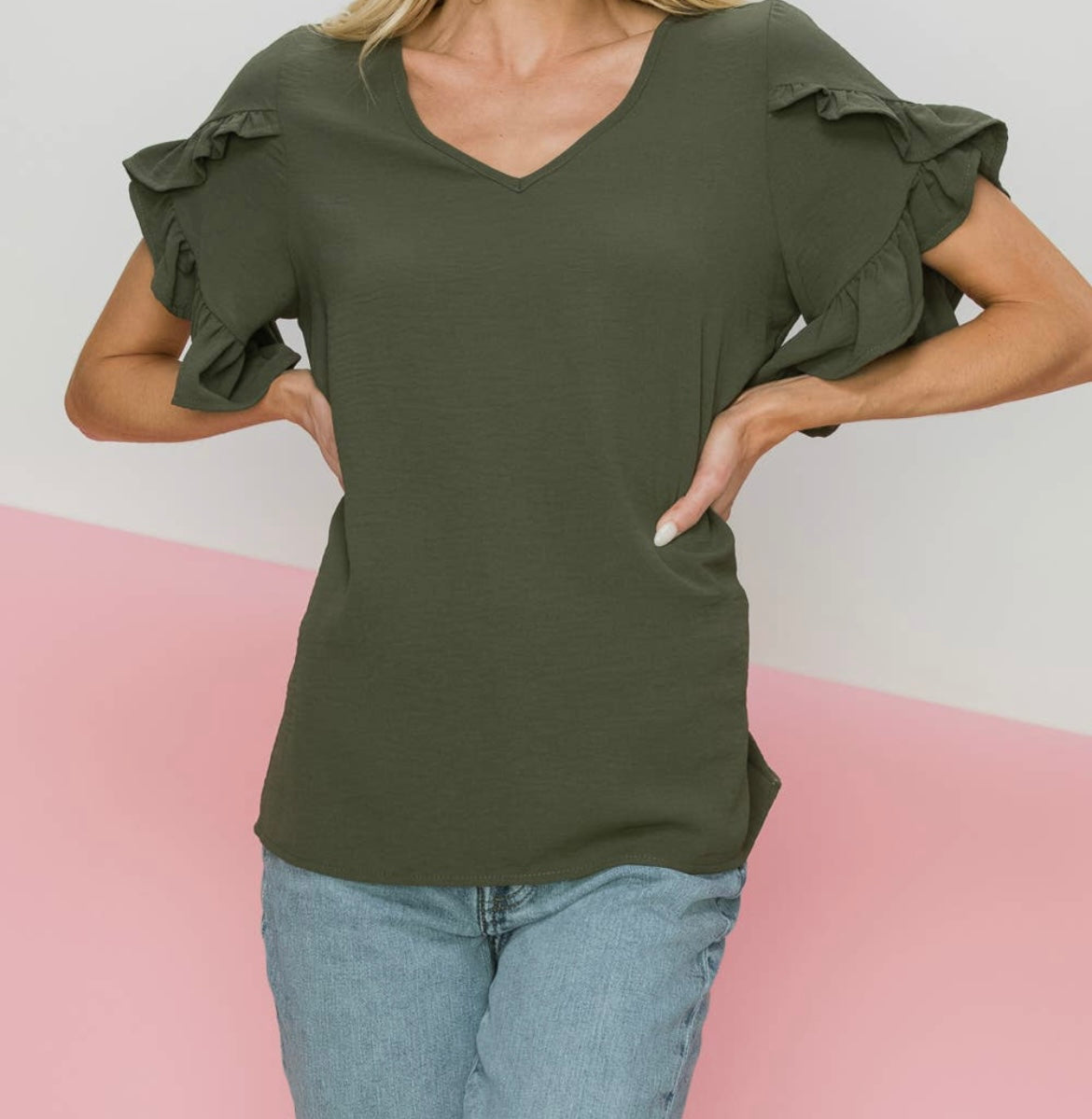 Fall Tulip Sleeve Top Olive