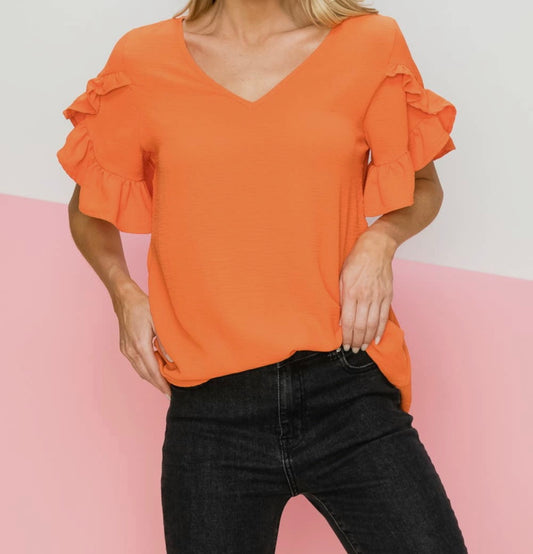 Fall Tulip Sleeve Top Orange