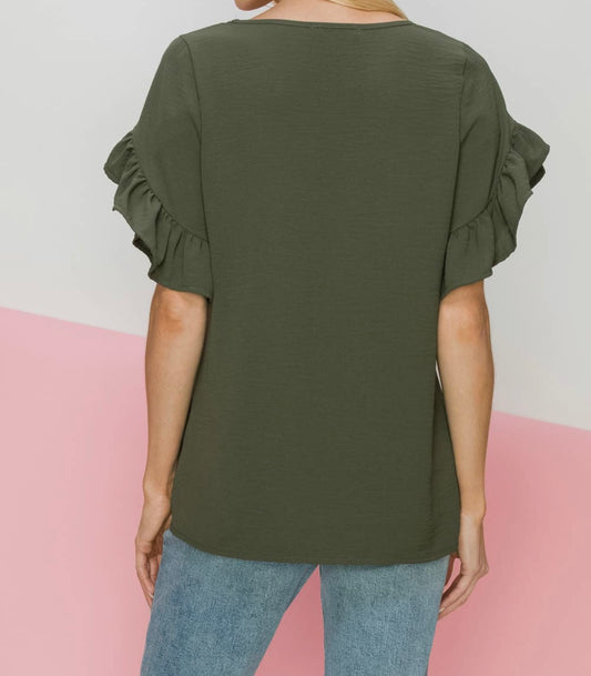 Fall Tulip Sleeve Top Olive