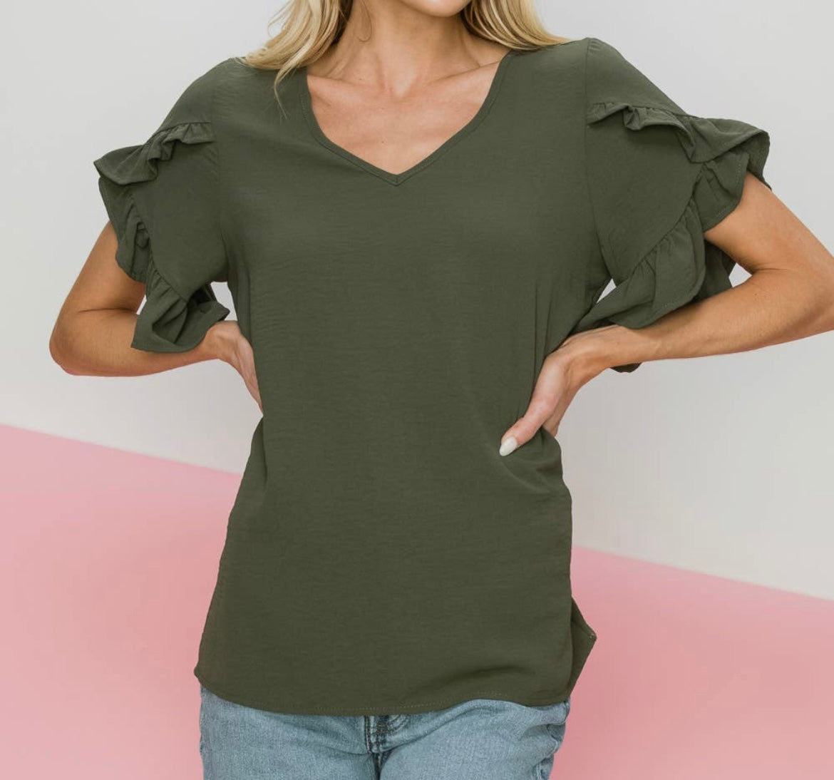 Fall Tulip Sleeve Top Olive