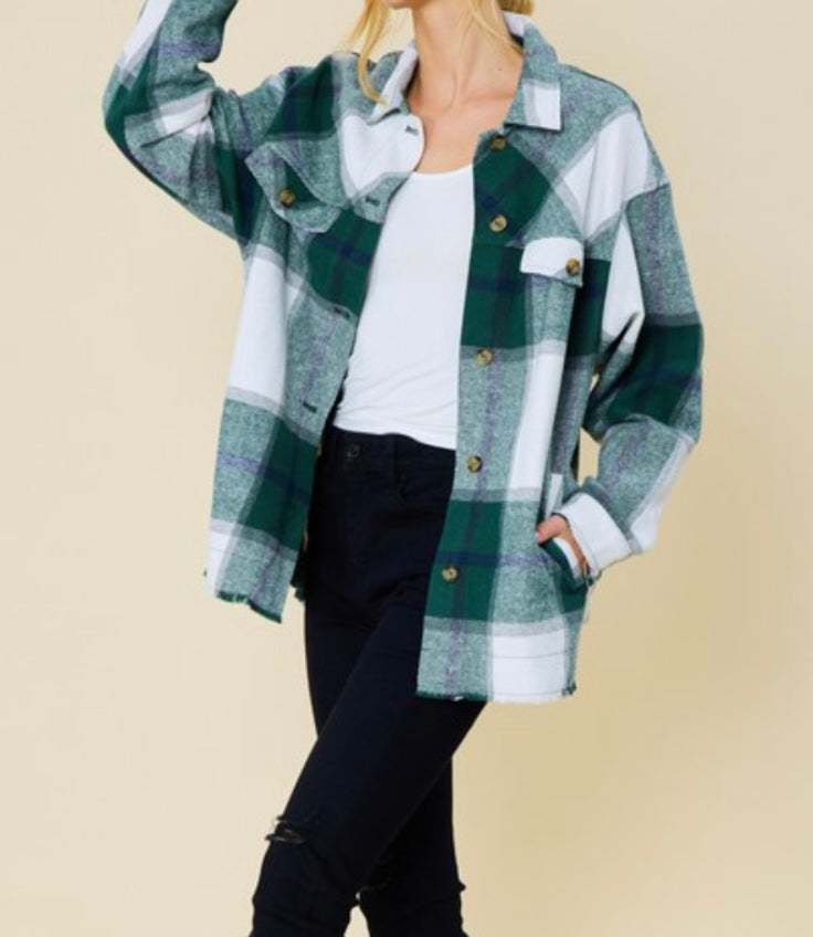 Green Plaid Shacket with Fringe