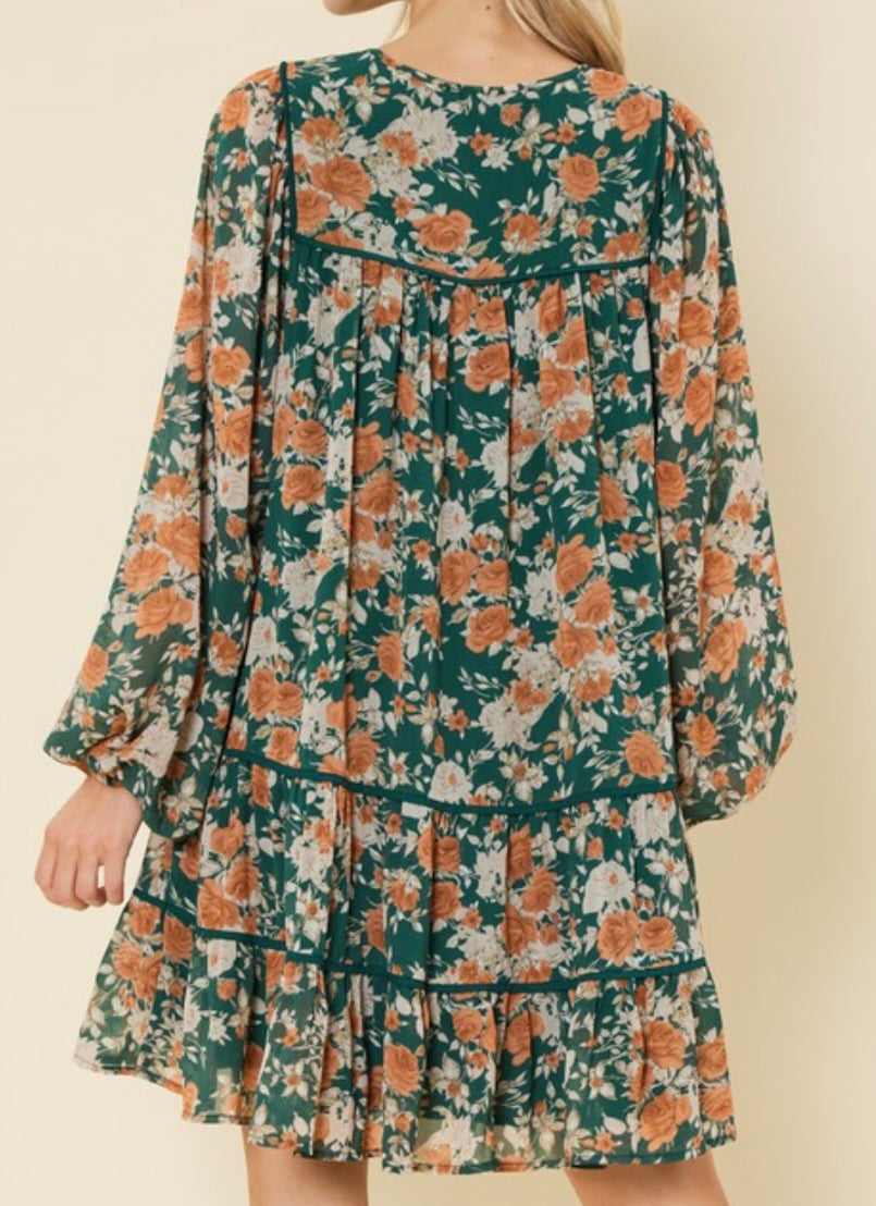 Hunter Green Floral Dress