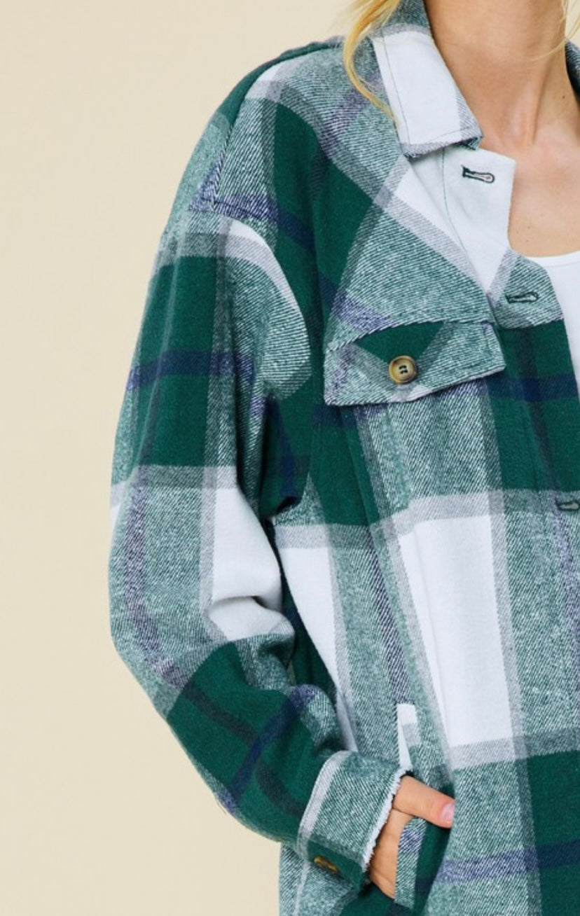 Green Plaid Shacket with Fringe