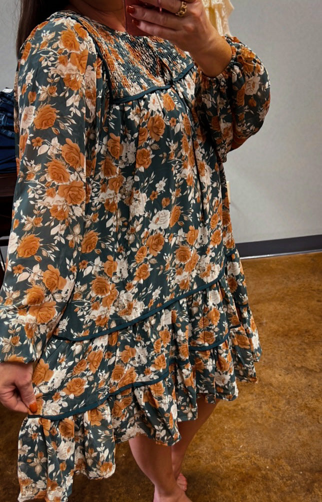 Hunter Green Floral Dress