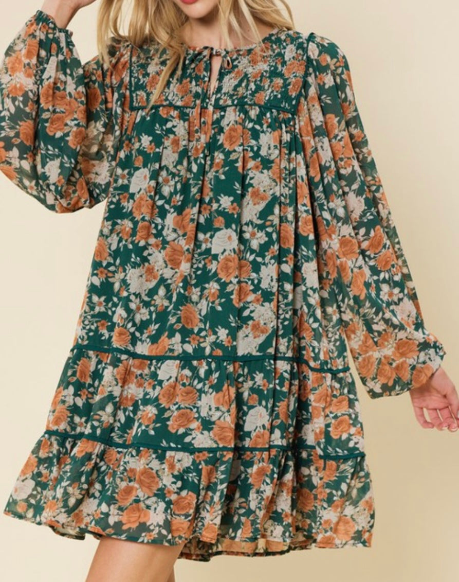 Hunter Green Floral Dress