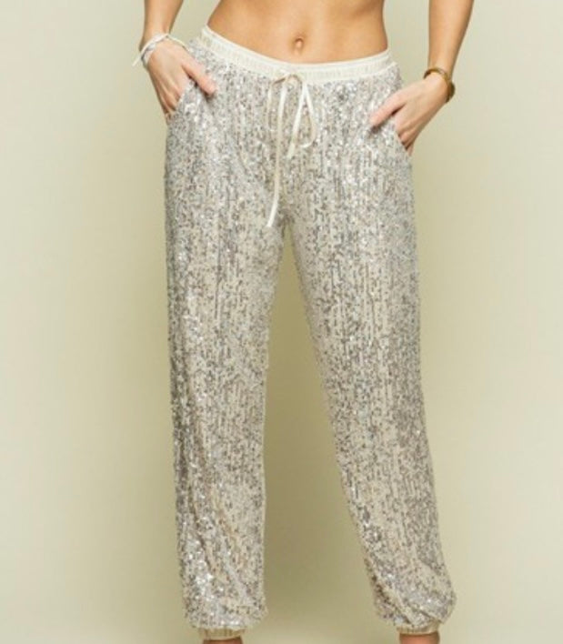 Champagne Sequin Joggers