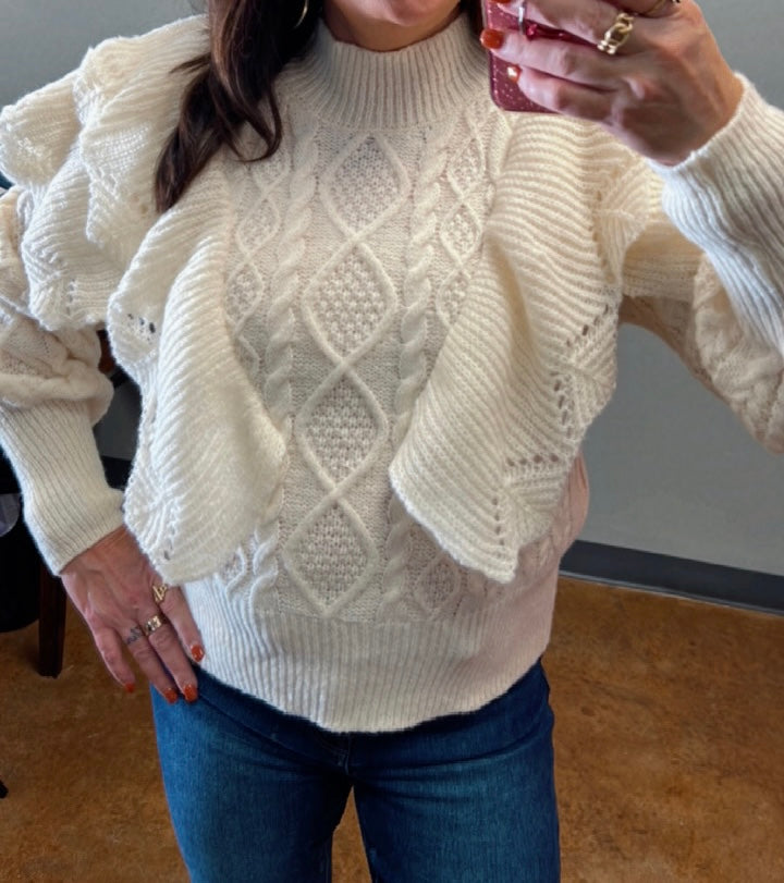 Cream Ruffle Sweater