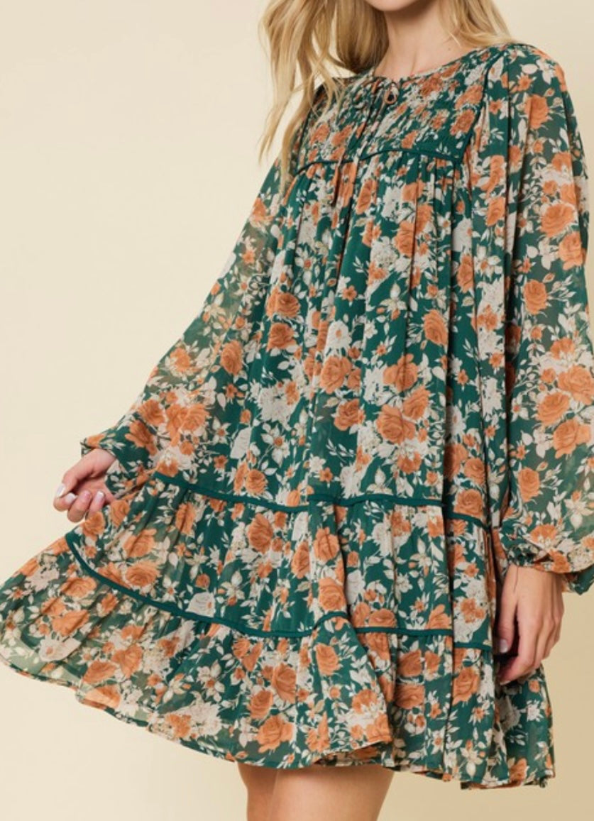 Hunter Green Floral Dress