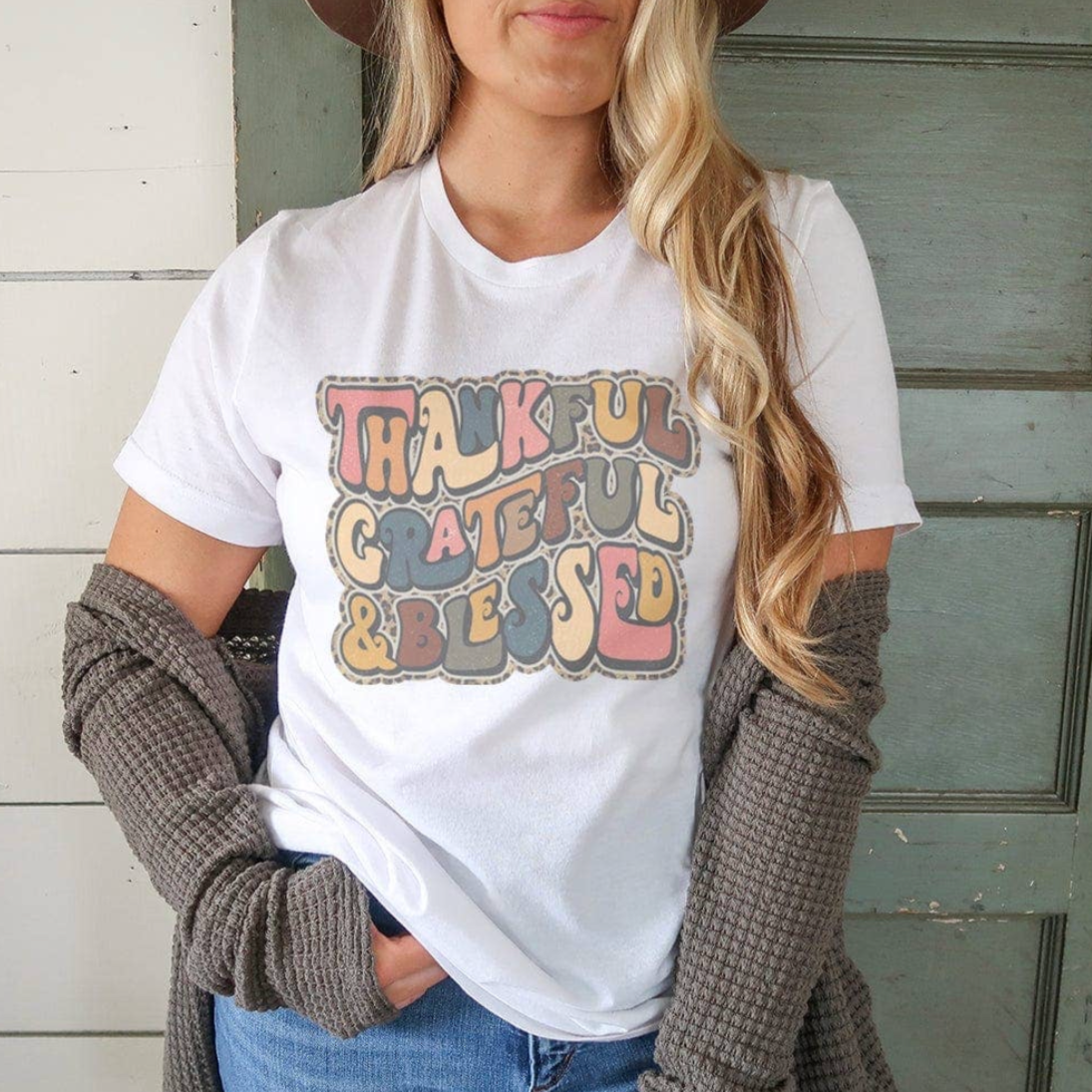 Vintage Thankful Grateful Blessed Tee Plus