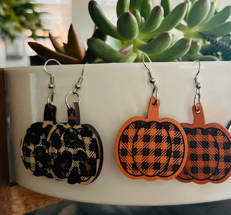 Wooden Leopard Pumpkin Earrings