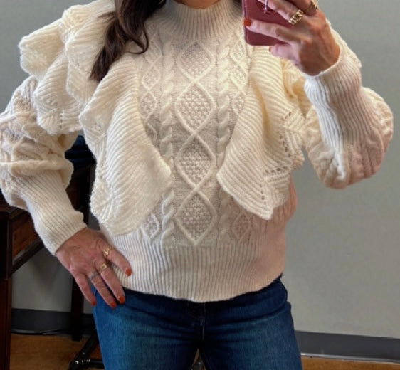 Cream Ruffle Sweater