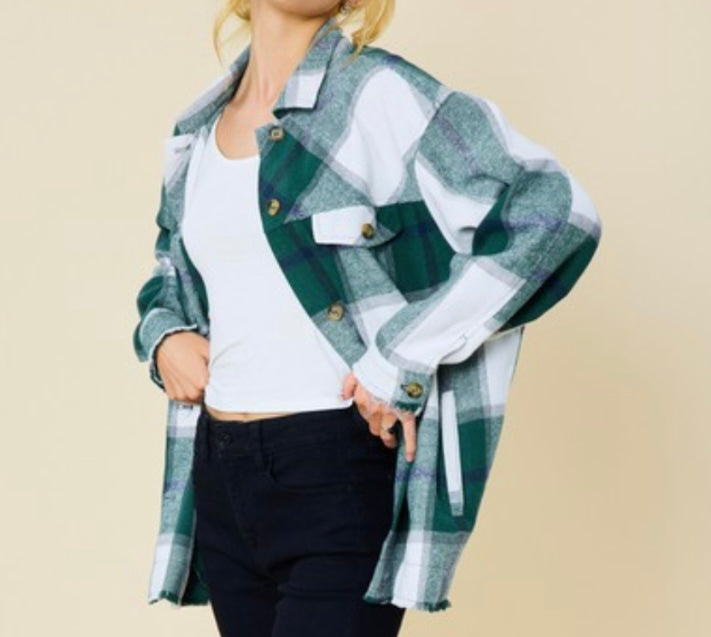 Green Plaid Shacket with Fringe