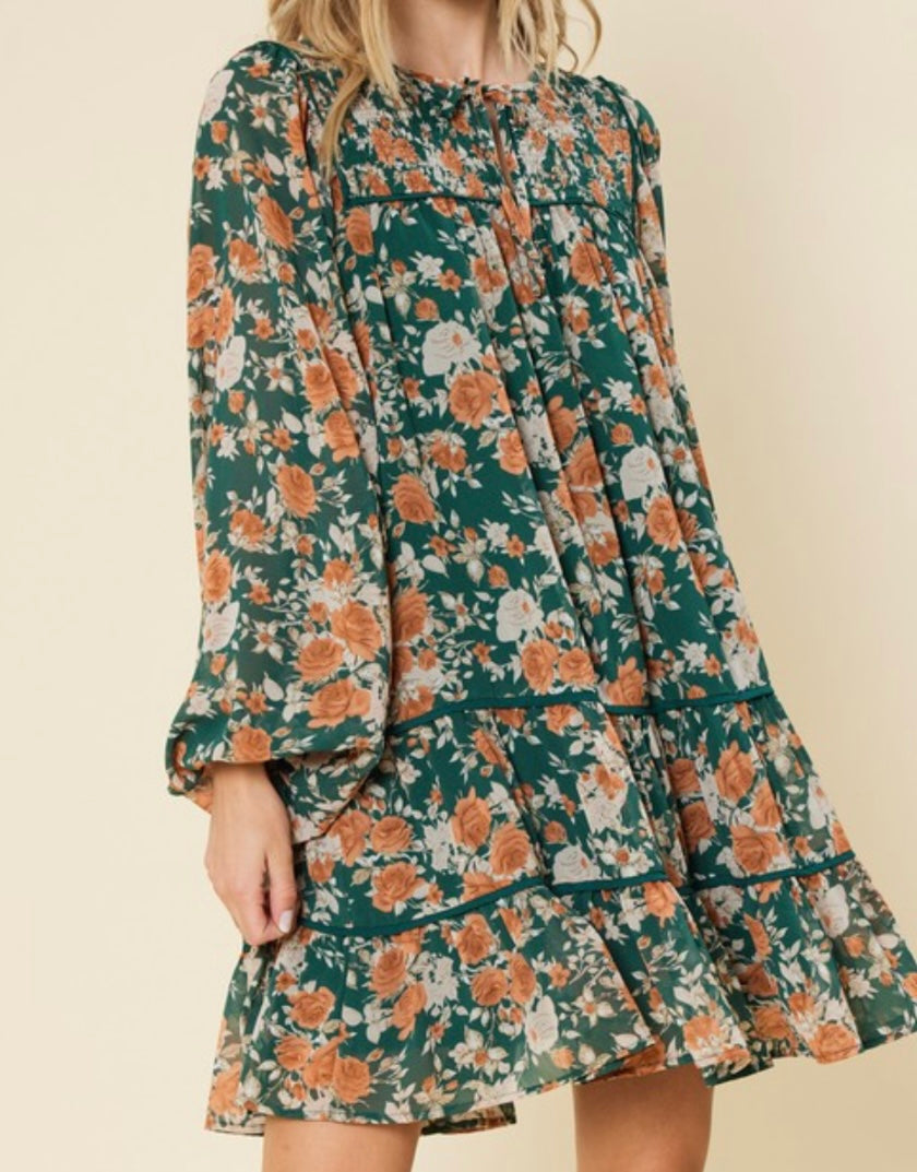 Hunter Green Floral Dress