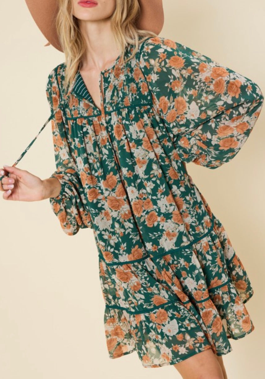 Hunter Green Floral Dress