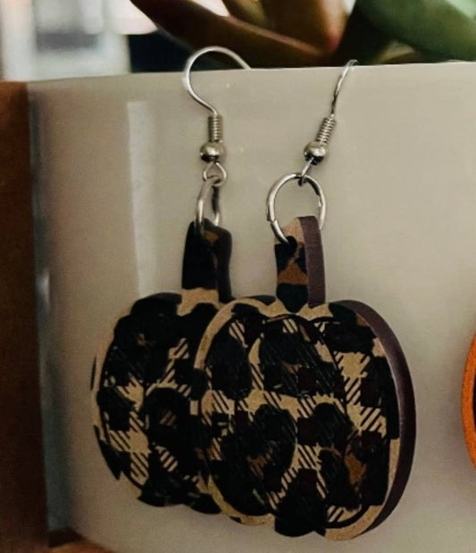 Wooden Leopard Pumpkin Earrings