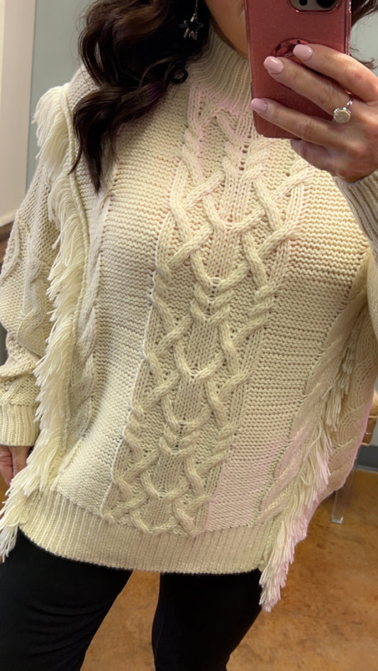 Cream Fringe Sweater