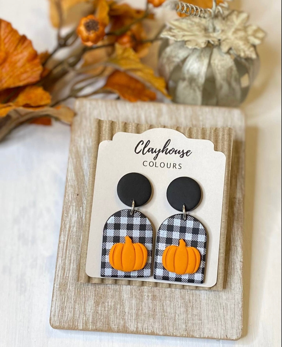 Gingham Pumpkin Earrings