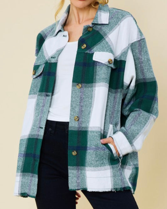 Green Plaid Shacket with Fringe