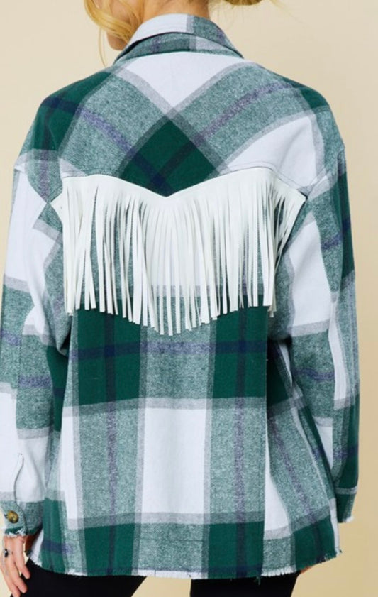 Green Plaid Shacket with Fringe