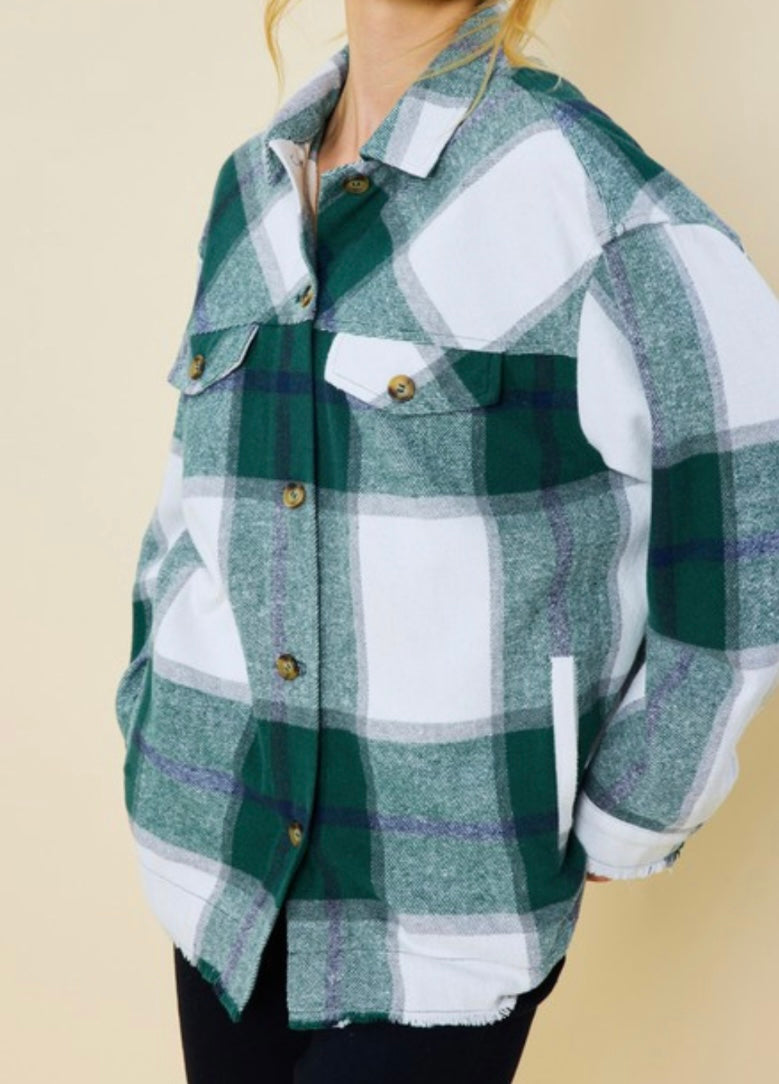 Green Plaid Shacket with Fringe